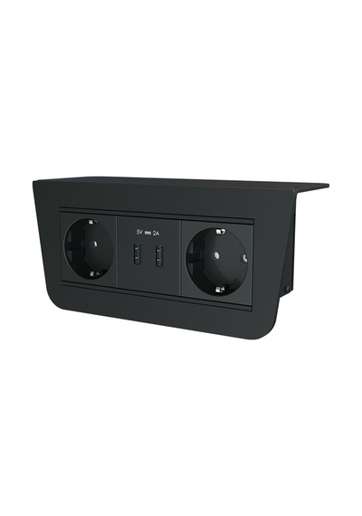 Metalline® Under-line Tezgah Altı Priz&Usb Kutusu - Siyah