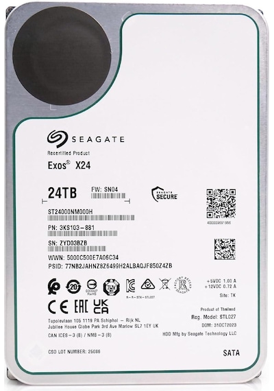 Seagate Exos X24 24tb Kurumsal Sabit Disk Hdd Sata 6gb/s 512mb Önbellek 7200 Rpm 512e Cmr 3.5in Sabit Disk St24000nm000h