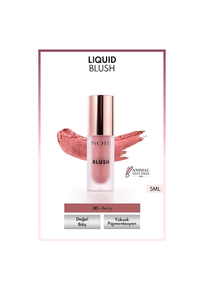 Note Cosmetique Liquid Blush Nemlendirici Etkili Likit Allık - 30 Berry (Işıltılı)