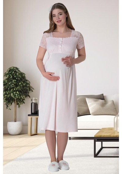 Mecit Pijama Mecit 6006 Kadın Hamile Lohusa Pembe Sabahlık Gecelik Takımı 001