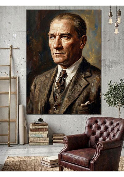Takım Elbiseli Atatürk Portresi Dekoratif Kanvas - Mdf Ahşap Tablo Çok Renkli