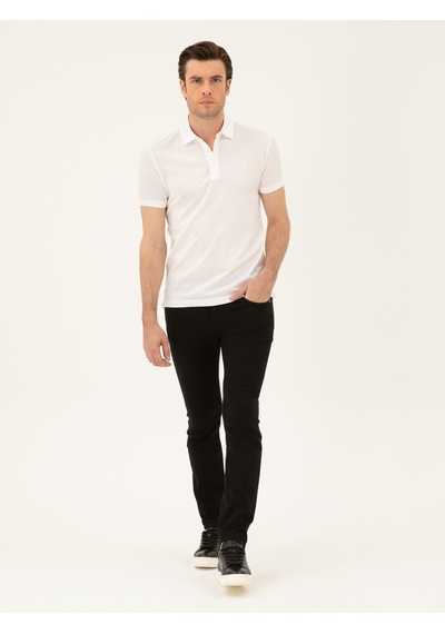 Beyaz Slim Fit Polo Yaka Merserize T-shirt
