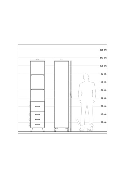 Hyperion Dolap 3 Raflı 4 Çekmeceli 44x44x221 Çam-aytaşı Atlas Çam