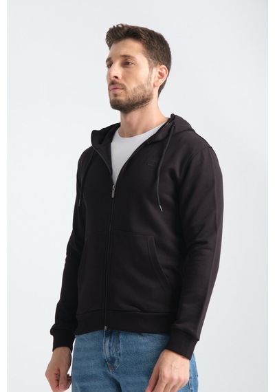 Shooter Sportwear Shooter Erkek Üç İplik Şardonsuz Fermuarlı Kapüşonlu Sweatshirt Siyah