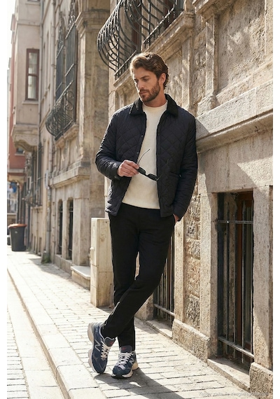 Buratti Kapitoneli Regular Fit Kadife Detaylı Erkek Mont 497Leroy Lacivert