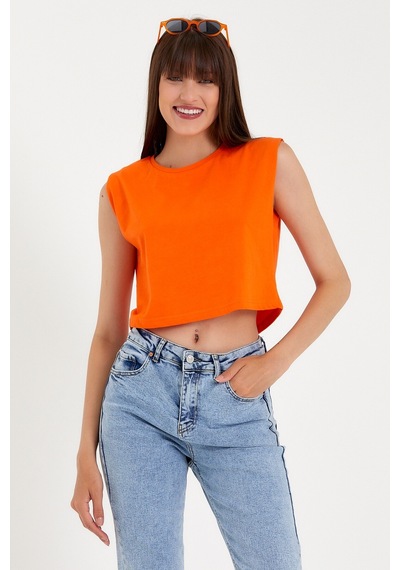 Kadın Regular Fit Crop Tişort Spr22tsk128 001