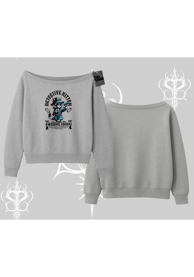 Startmore Detective Kitten Kedi Baskılı Kayık Yaka Sweatshirt Gri