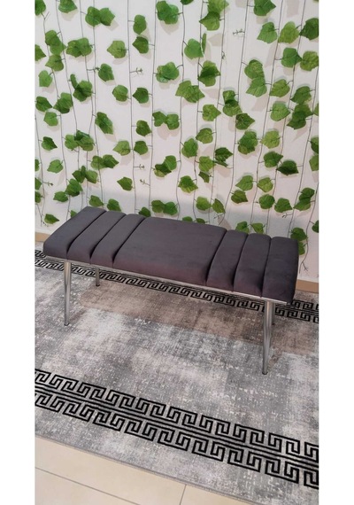 Özcan Metal Krom Metal Ayaklı Metal Kasalı Bench Mutfak Salon Antre Yatak Odası Balkon Puf Bank Antrasit