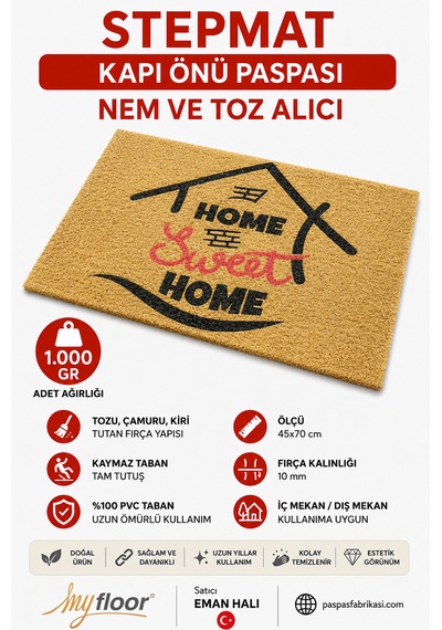 Stepmat Nem Ve Toz Alıcı Velür Coco Kapı Önü Paspası Sweethome Kahverengi