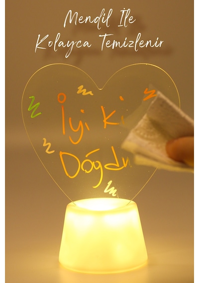 3lü Led Mum Yaz-sil Işıklı 3 Kalemli Neon Yazı Tahtası Yazılıp Silinebilir Not Tahtası Akrilik Şeffaf