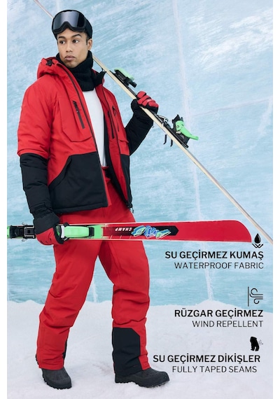 Defacto Su İtici Slim Fit Dar Kesim Kapüşonlu Fermuarlı Kayak Montu F3796ax25wnrd296 Kırmızı-rd296