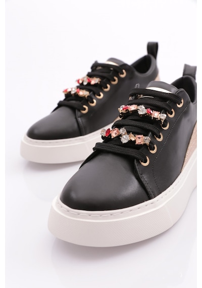 Dgn Es863 Kadin Kalin Renkli Kristal Taşli Sneakers Ayakkabi ES863-2007-R12593 Siyah - Beyaz