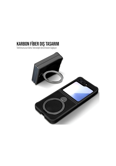 Samsung Galaxy Z Flip 6 Uyumlu Magsafe Manyetik Halkalı Kılıf 360 Döner Yüzük Standlı, Karbon Fiber Desenli, Kamera Korumalı, Darbelere Ve Çizilmelere Dayanıklı Kapak Siyah Samsung Galaxy Z Flip 6 Uyumlu Magsafe Manyetik Halkalı Kılıf 360 Döner Yüzük Standlı, Karbon Fiber Desenli, Kamera Korumalı, Darbelere Ve Çizilmelere Dayanıklı Kapak Siyah