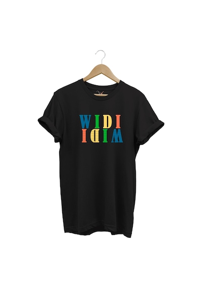 Widi Renkli Logo Baskılı %100 Pamuk Rahat Kalıp Premium Tişört Siyah