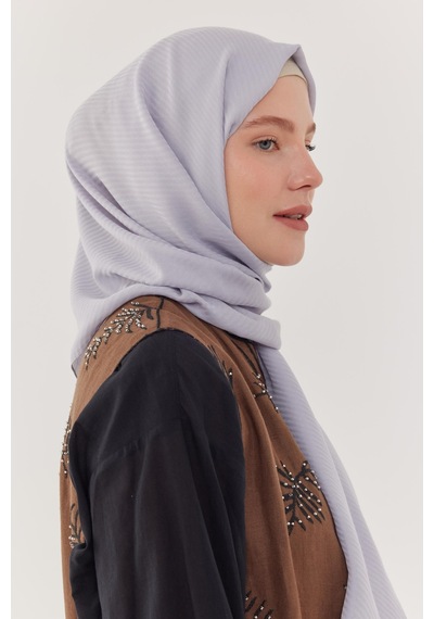 Mirsoy Scarf Çizgi Desen Pamuk Jakar Şal - Buz Mavi Buz Mavi