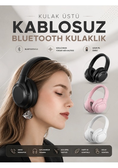 Kablosuz Bluetooth Kulaklık Anc/enc Destekli Kulak Üstü Yüksek Ses Kaliteli - 15000 Diğer