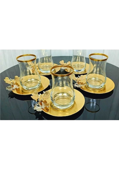 Çnr Home Collection 6 Kişilik 12 Parça Gold Çay Seti, Çay Takimi, Hediyelik & Çeyizlik Gold