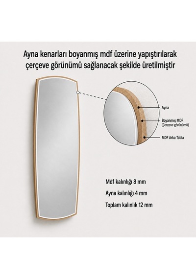Modern Banyo Aynası 40x120 Cm Asimetrik Minimalist Dekoratif Duvar Aynası Gümüş
