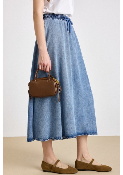 Olcay Beli Lastikli Soft Denim Etek Mavi 7068
