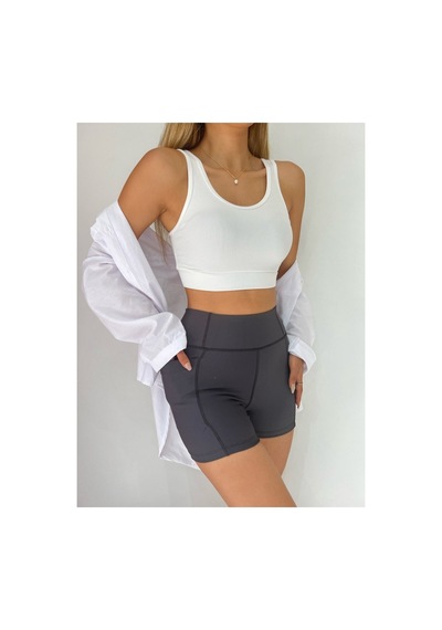 Winmoda34 Boxer Tayt Bisikletci Tayt Şort Tayt Tenis Taytı Yandan Cepli Kısa Tayt Antrasit