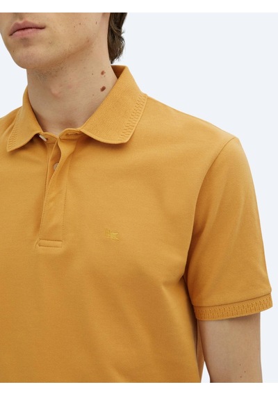 Kip Safran Düz Polo Yaka %100 Pamuk T-shirt Safran