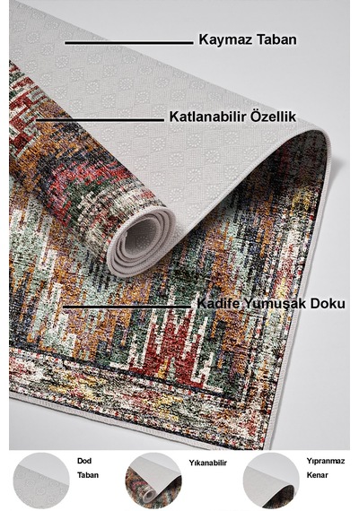 Dekoreko Kaymaz Taban Djt Banyo Halısı Trend Iskandinav F5003 Renkli