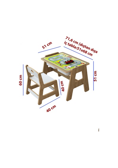 Fida Montessori Çocuk Masa Sandalye Takımı Ahşap Aktivite Masası