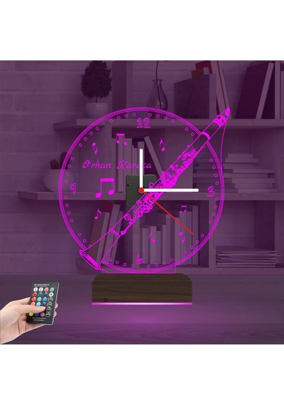 Luvivia Klarnet Enstrüman Müzik Nota Kişiye Özel Saatli 3d Lamba - Masa Gece Lambası Şeffaf