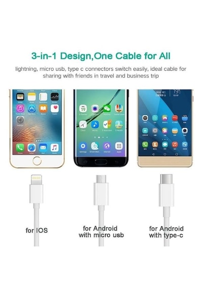 Usb To Micro Usb Type C Lightning Çevirici Dönüştürücü Data Şarj Kablosu