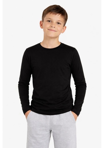 Erkek Çocuk Basic Uzun Kollu Tişört Okul Günlük Rahat T-shirt - Siyah