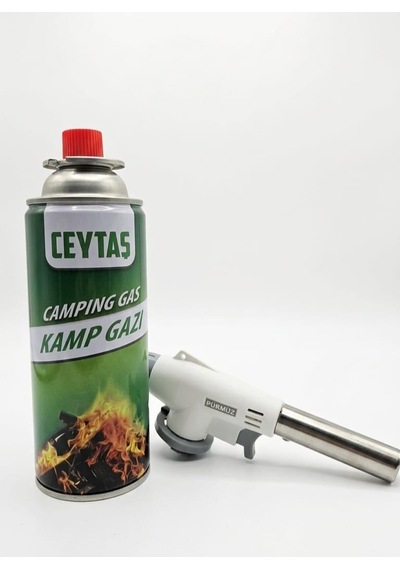 Ceytaş Otomatik Ateşlemeli Pürmüz Seti + 227 Gr Kamp Gazi Kartuşu 400 Ml - Mangal Tutuşturucu, Mutfak & Karavan Gazlı Torç Seti Şeffaf