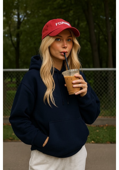 Kadın Kapüşonlu Cepli Sweatshirt Çok Renkli