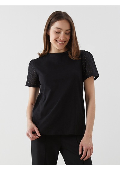 Lcw Comfort Siyah Düz %100 Pamuklu Kadın Tişört