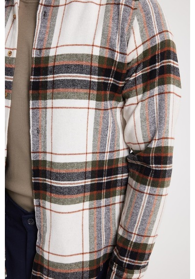 Tudors Erkek Slim Fit Dar Kesim Kareli Kışlık Oduncu Gömlek-42382 Ekru