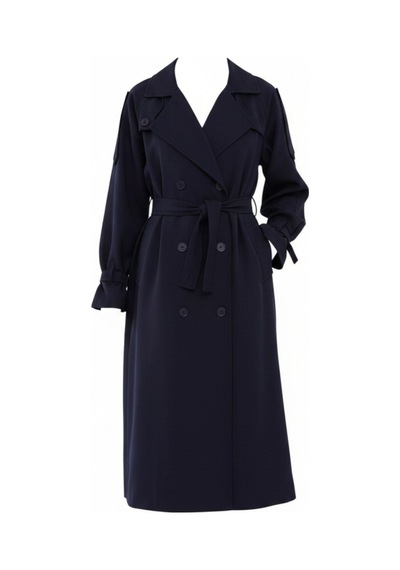 Durivya Kuşaklı Oversize Trençkot Lacivert