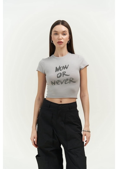 Mai Collection 2727 - Now Or Never Gri Penye Crop Gri