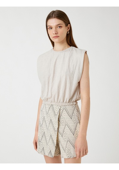 Koton Crop Bluz Vatkalı Kolsuz Beli Lastikli Bej 3sak50006ek