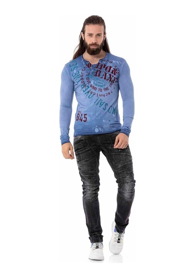 Cipo & Baxx Erkek Uzun Kollu Vintage Baskılı Sweatshirt Cl512 Mavi