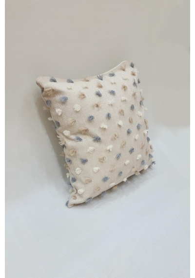 Pastel Püsküllü Kırlent Kılıfı Bej Renk -43x43cm - Modern Ve Neşeli Tasarım Bej