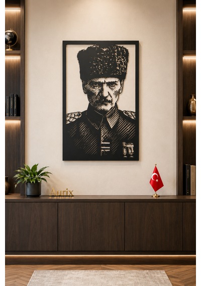 Mustafa Kemal Atatürk Portresi Metal Duvar Tablosu 44x69cm Modern Dekoratif Duvar Tablosu