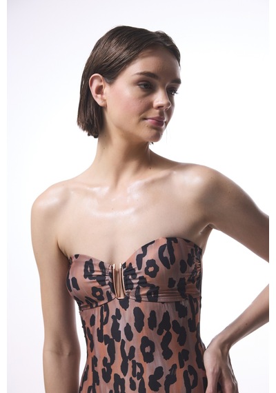Penti Clove Leopar Desenli Tokalı Straplez Mayo