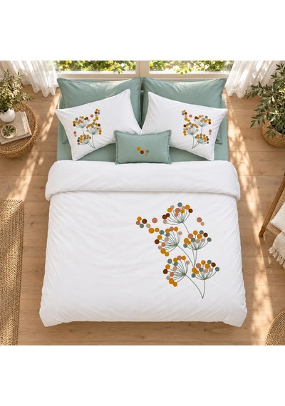 Azalea Nakışlı 7 Parça Çift Kişilik Nevresim Takımı Adaçayı Yeşili-canlı Beyaz