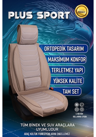 Dodge Caliber Uyumlu Lüx Deri Oto Koltuk Kılıfı Ön Arka Set Bej Sport Serisi Fs