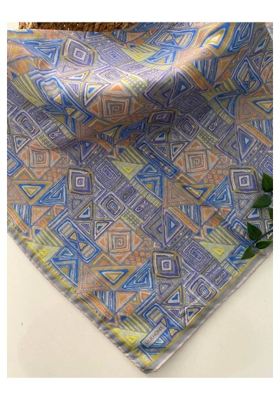 Silk Home Hiyeroglif Desen Soft Pamuk Eşarp Sarı-mavi