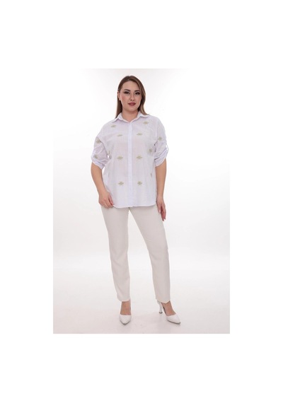 Lady Majestic Büyük Beden Kadın Gömlek Pamuk Arı Nakış Detaylı Rahat Kesim Şık Günlük Gömlek Beyaz 58 Lady Majestic Büyük Beden Kadın Gömlek Pamuk Arı Nakış Detaylı Rahat Kesim Şık Günlük Gömlek Beyaz 58
