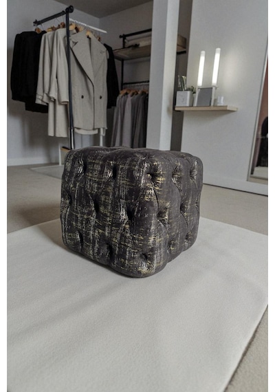 Küp Puf - Best İthal Kadife Babyface Kumaş Varak Baskı - Modern Ve Şık Dekoratif Puf&bench Siyah
