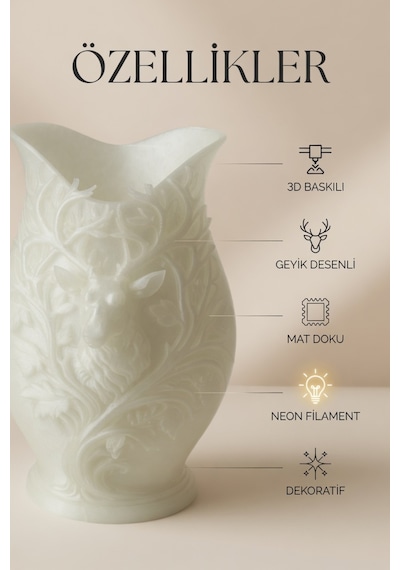 3d Baskılı Geyik Desenli Dekoratif Vazo 15 Cm Çok Renkli