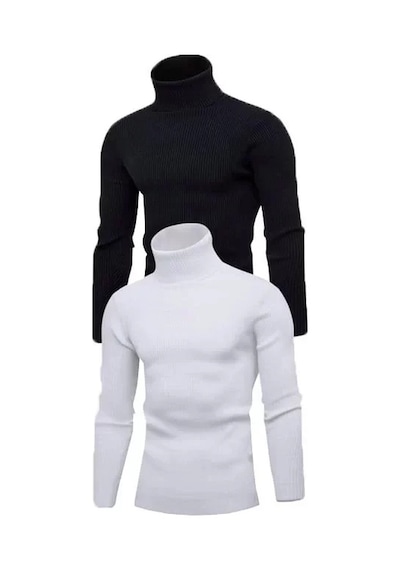 Vexor 2 Adet Unisex Kaşkorse Boğazlı Full Likralı Fitilli Body Kazak Çok Renkli