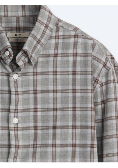 Kip Gri Kareli Regular Fit Uzun Dokuma Casual %100 Pamuk Gömlek