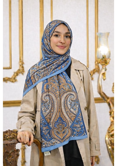 Shawl Secret Glamour Pamuklu Etnik Soft S Al 52823 Açık Mavi Etnik Desen Mavi